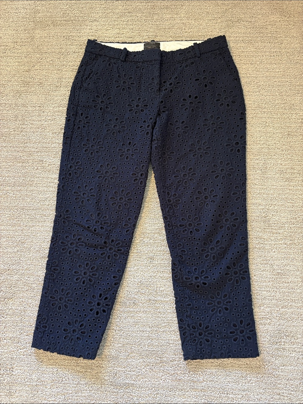 Navy Eyelet Cropped Pants
